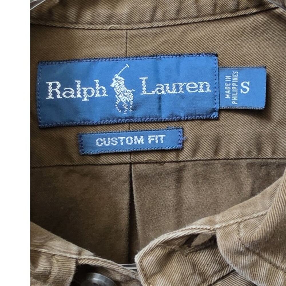 Ralph Lauren Brown Button Down Custom Fit Shirt Size Small Red Logo Preppy - Picture 3 of 4